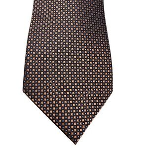 TASSO ELBA tiny geometric pattern quality silk tie, blue,with orange, 3.4” wide